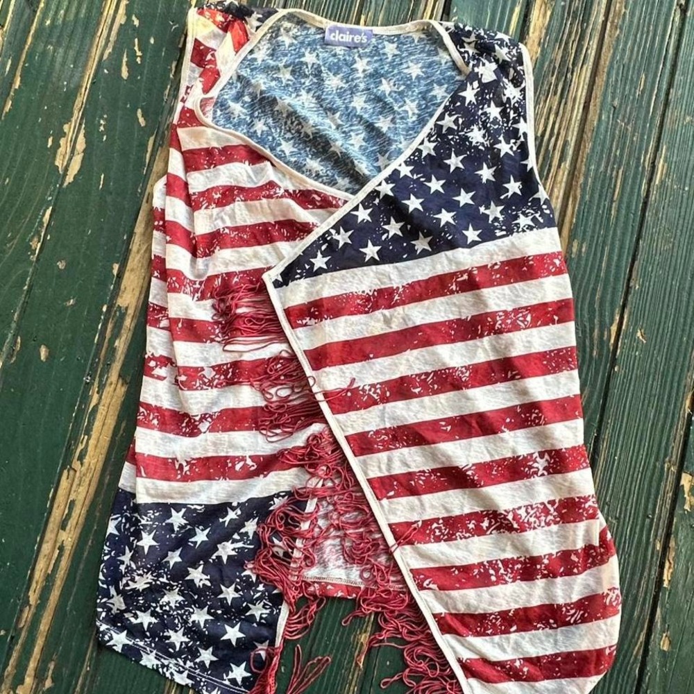 Clair's American flag tank vest with fringe